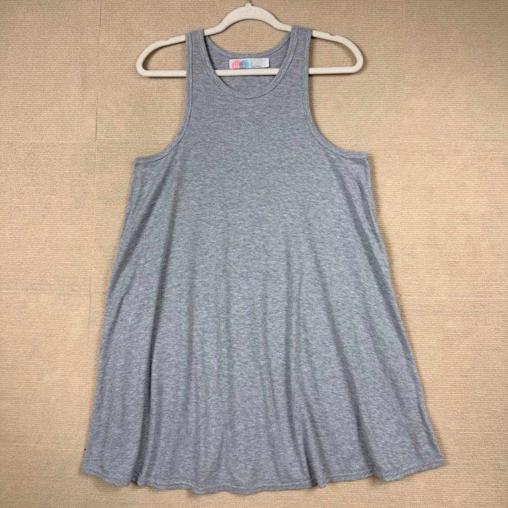 Free People FP Beach Gray Ribbed Trapeze Tank Tunic Top Mini Dress Size L